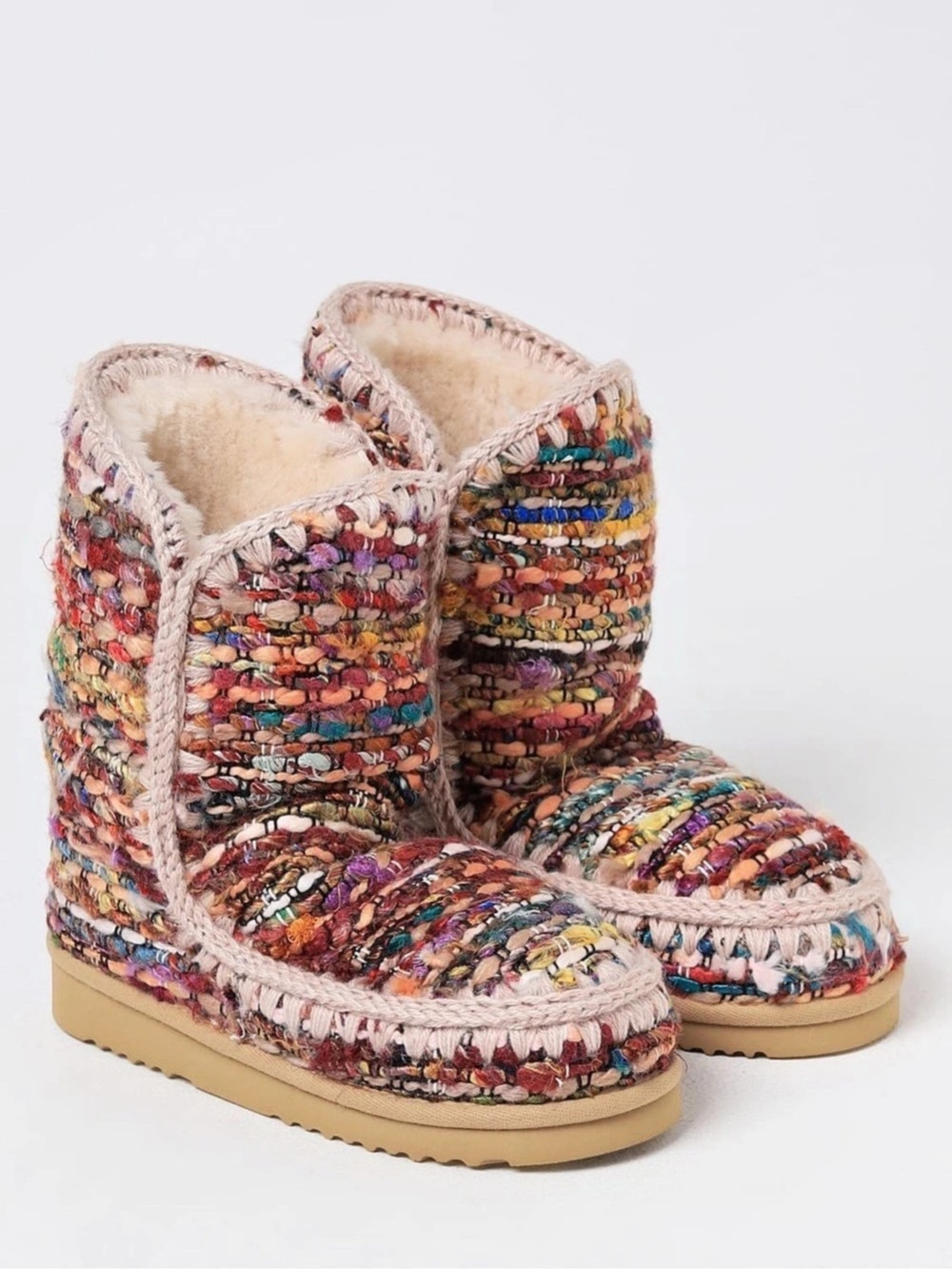 NWT Mou Eskimo 24 Wool Tweed Boot Wool Tweed Boots Multicolor & Cream EU 38